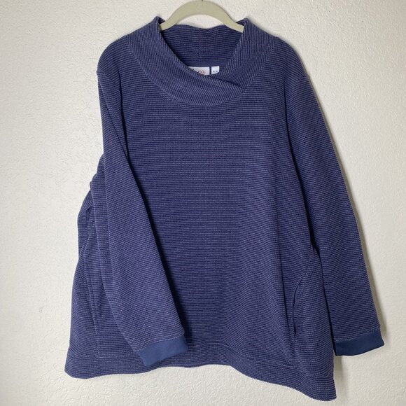 Denim & Co. Sweaters - Denim & Co.  Waffle Knit Pullover Sweater Womens XL Blue Pockets Cozy Comfy Fall